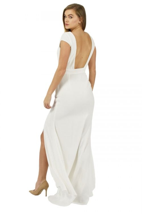 Backless stylish maxi dress in ivory soft viscose by Petriiski