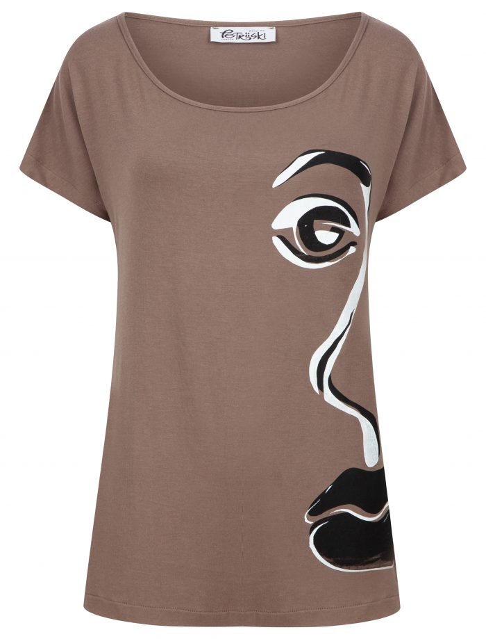 T-shirt style top in mink brown